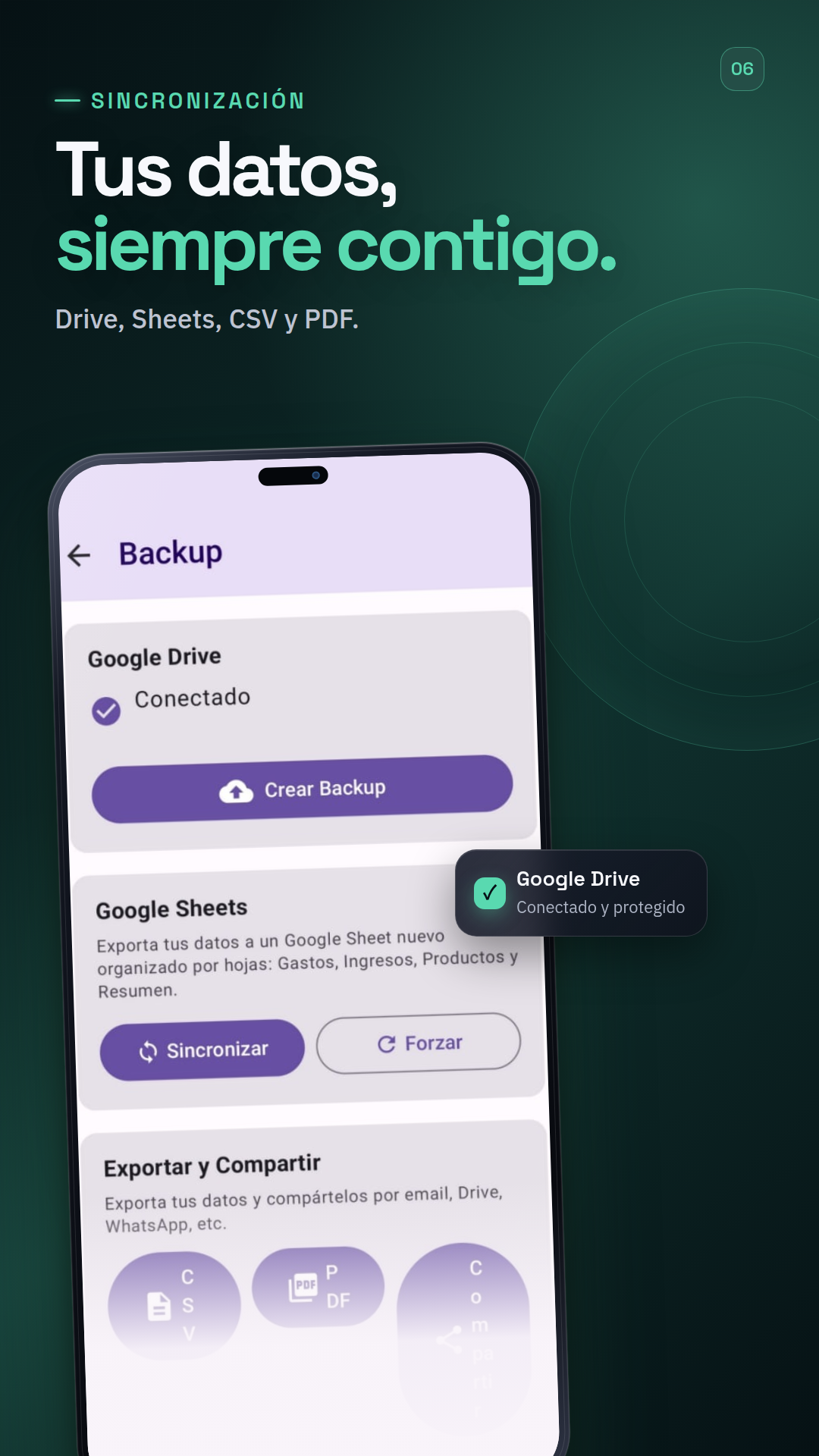 Captura de la exportación a Google Sheets y backup Premium